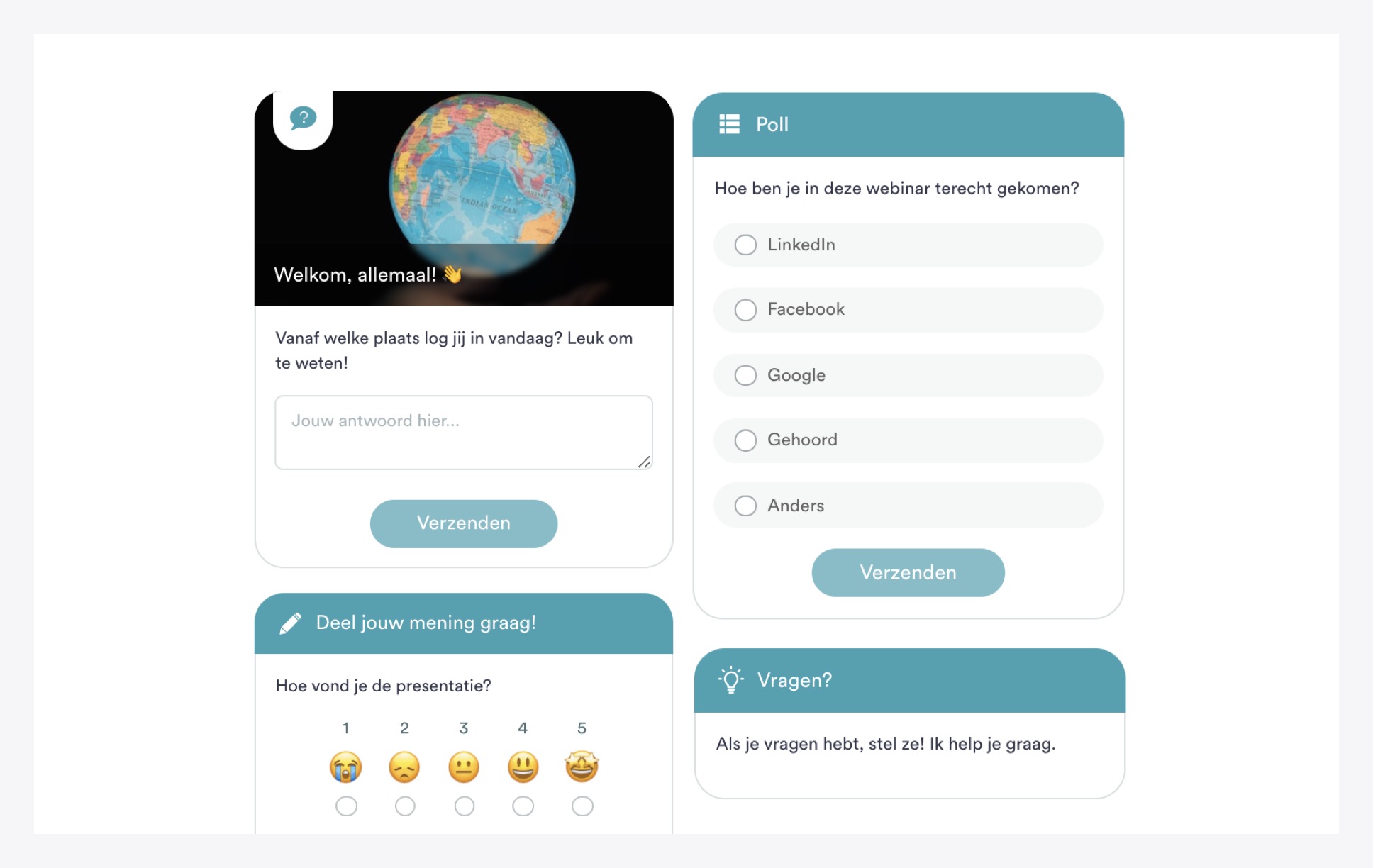 Interactions dans un modèle standard d'eWebinar en néerlandais