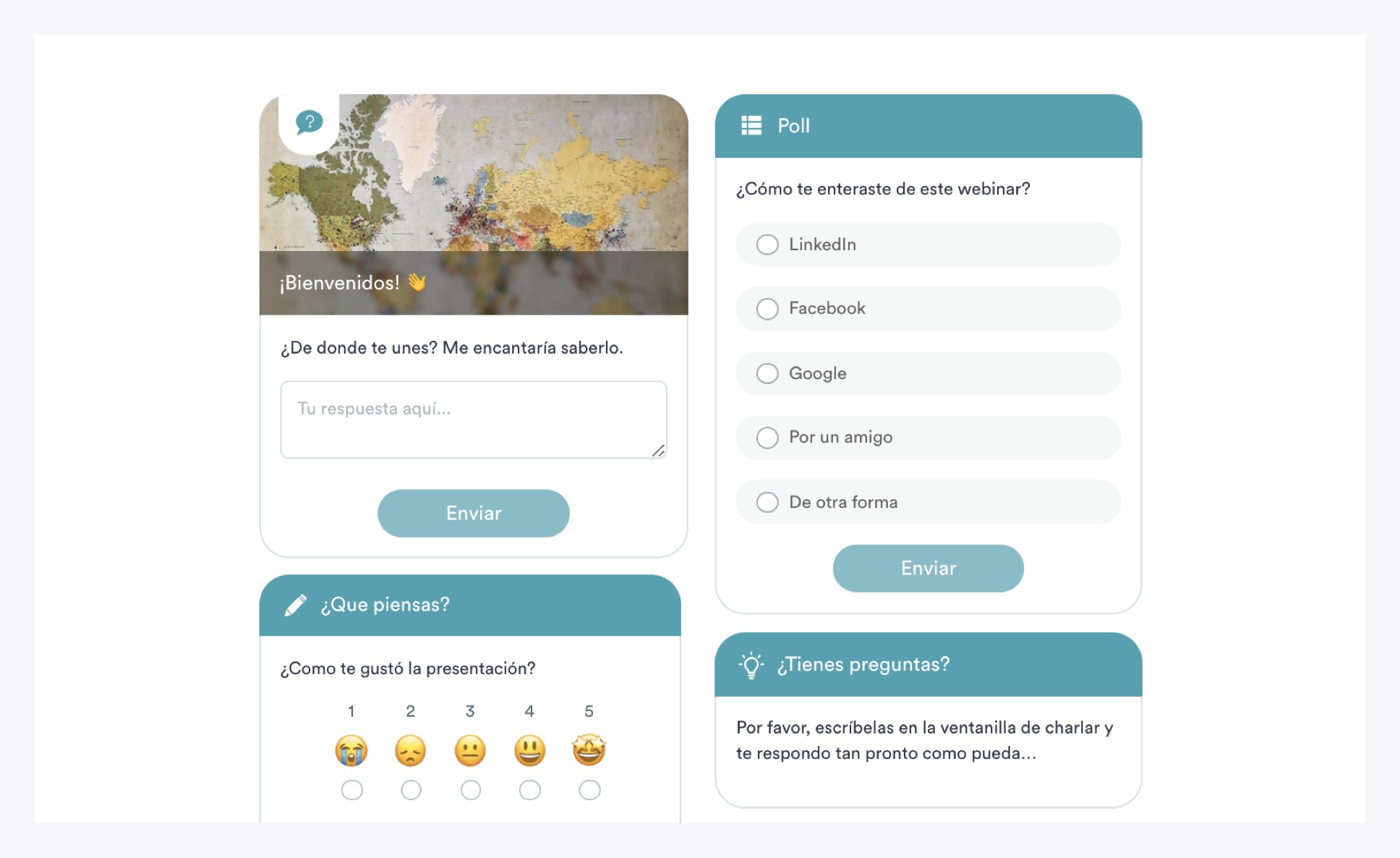 Interactions dans le modèle standard d'eWebinar en espagnol